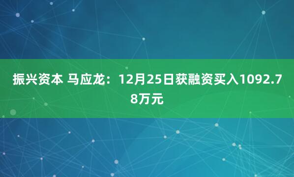 振兴资本 马应龙：12月25日获融资买入1092.78万元